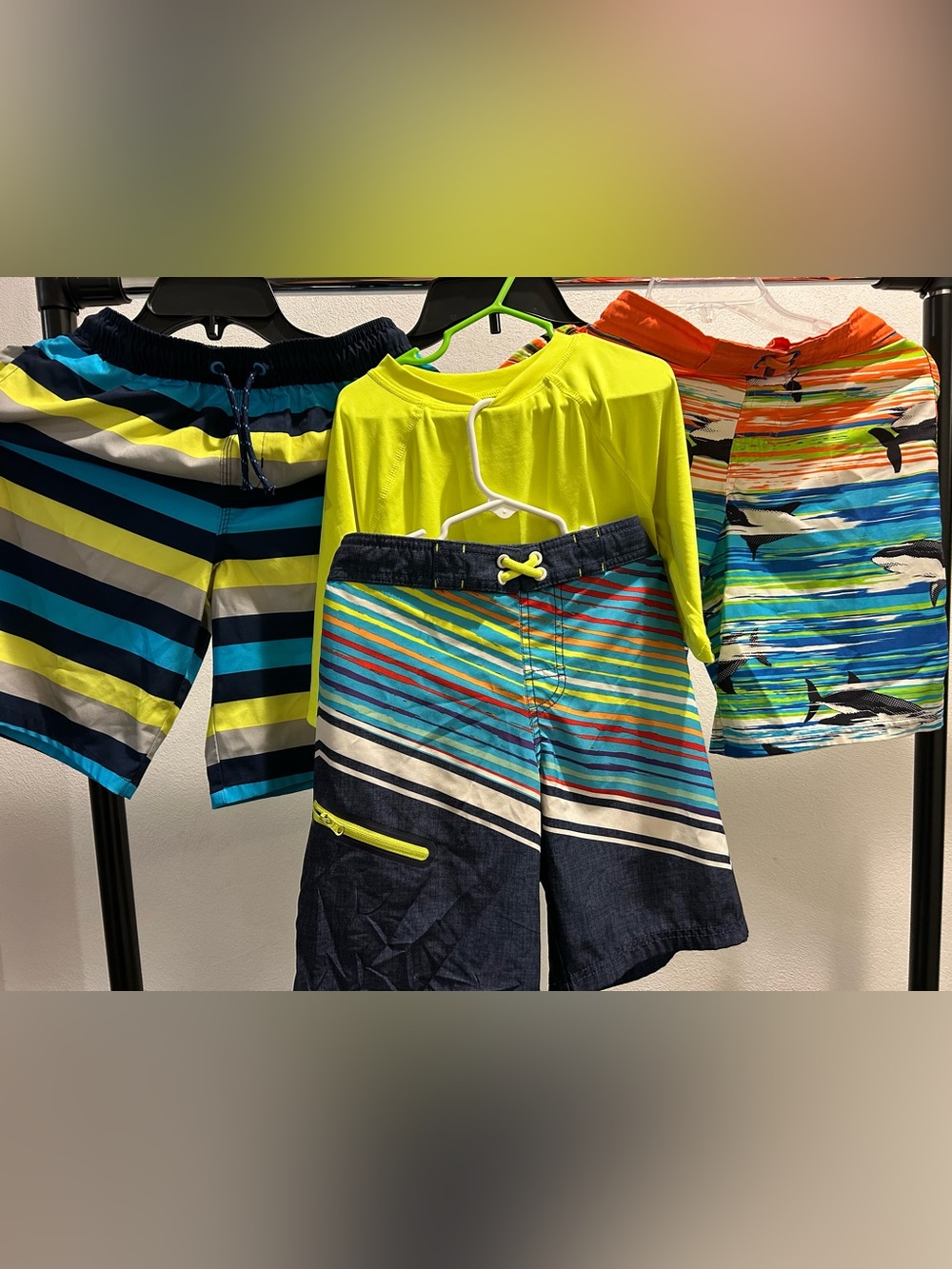 Kids Neon Yellow & Blue Striped Swim Set